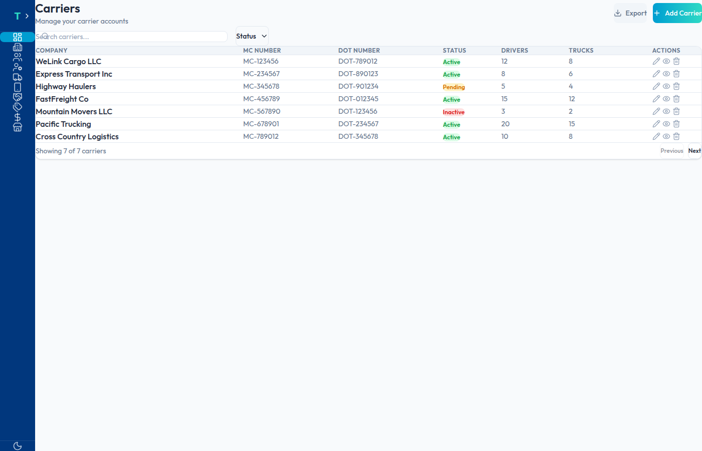 TruxFlow Collapsed Sidebar